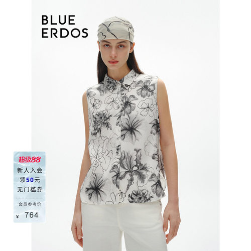 【桑蚕丝】BLUE ERDOS印花翻领无袖上衣B246H5002