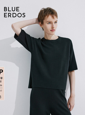 BLUE ERDOS简约宽松双提精纺羊毛针织短袖T恤B245D0013