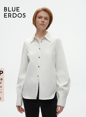 BLUE ERDOS高智通勤风白色泡泡袖棉质衬衫B246HB011