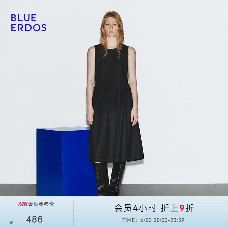 【100%棉】BLUE ERDOS 夏季简约时尚圆领无袖A字连衣裙B245I3030