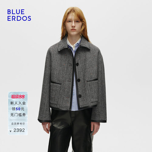 BLUE ERDOS 春季新品简约翻领智性通勤拼接短外套女B256J0003