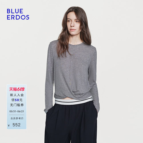 BLUE ERDOS26夏季新品格雷风绵羊毛混纺圆领针织衫女