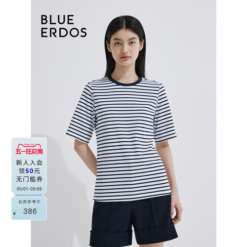 blueerdos蓝白条纹纯棉短袖