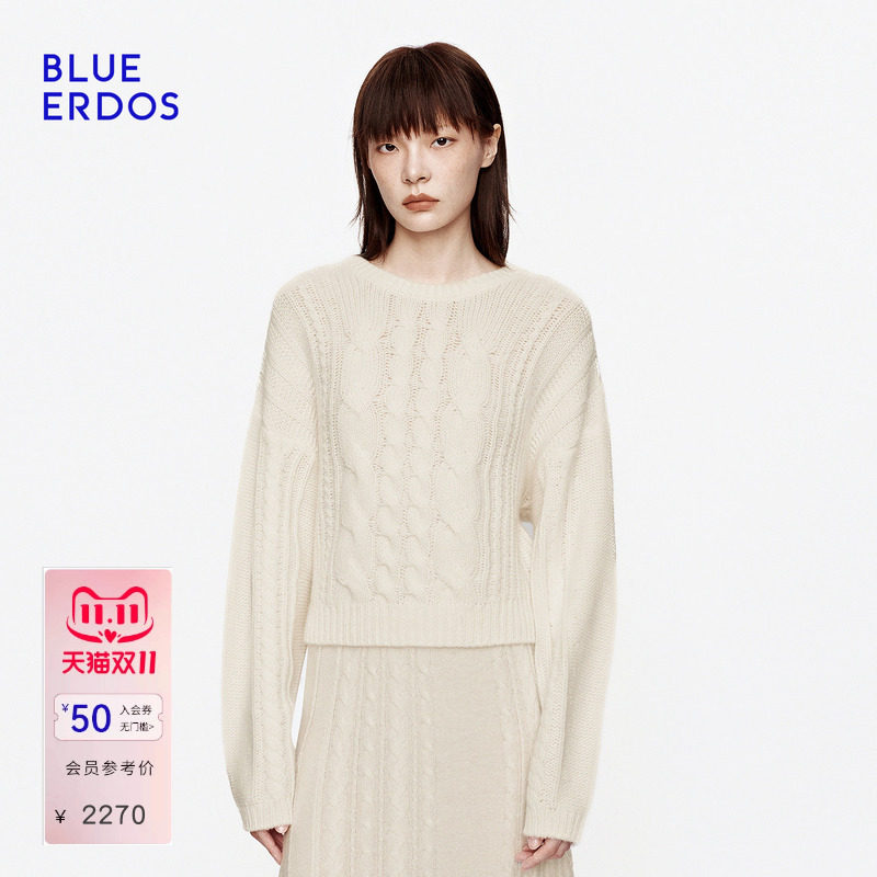 BLUE ERDOS2026秋季新品圆领毛衣通勤松弛感山羊绒混纺针织上衣女