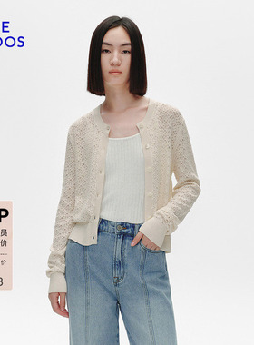 BLUE ERDOS春季简约圆领短款蕾丝镂空针织开衫女B255D1026