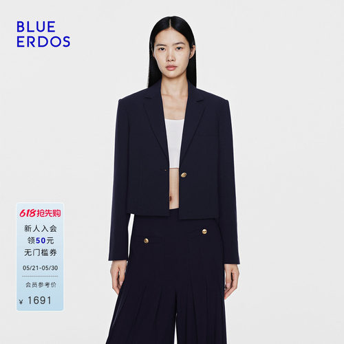 BLUE ERDOS26早春新品简约通勤藏青百搭直筒西装外套女B2265P024