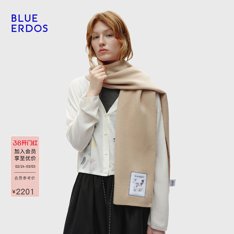 【100%山羊绒】BLUE ERDOS春季新品百搭刺绣元素围巾B256S1016