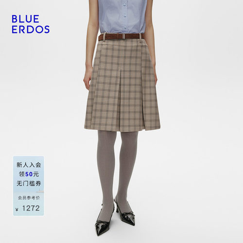 BLUE ERDOS 春季新品复古学院风格纹A字百褶裙半裙B256M0004