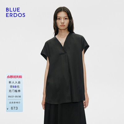BLUE ERDOS春季舒适简约莱赛尔落肩袖短袖上衣女B255H5002