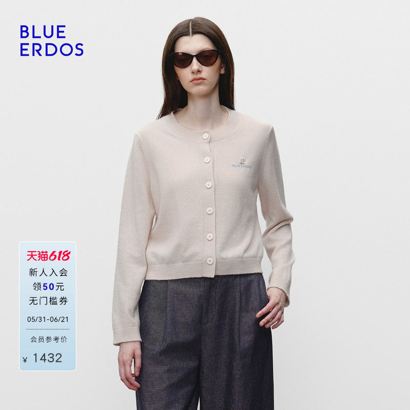 【100%山羊绒】BLUE ERDOS 春季新品圆领提花女开衫B1256A003