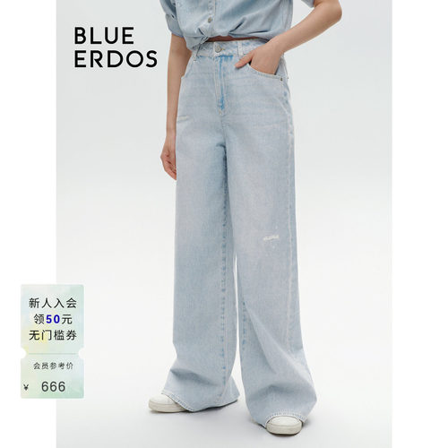 blueerdos阔腿拖地牛仔裤