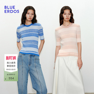 ERDOS 短袖 春季 针织套衫 T恤 浅春系撞色条纹航海风半袖 BLUE