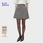 新复古摩登羊毛混纺格纹半身短裙 ERDOS冬季 设计师系列 BLUE