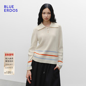 100%山羊绒 BLUE ERDOS 早秋新简约翻领撞色针织衫 B2256A003