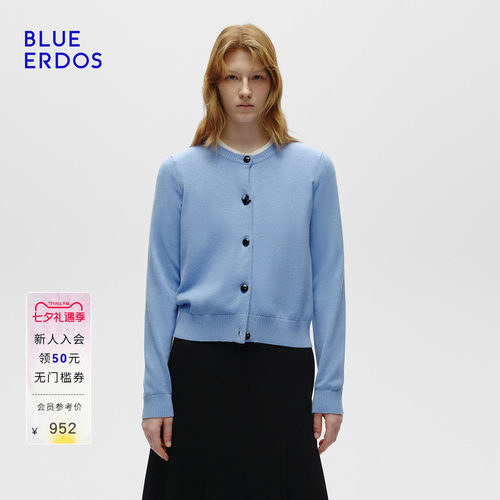 BLUE ERDOS 秋季高智简约通勤精纺圆领小鸟扣女开衫B256D1025