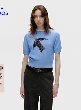 BLUE ERDOS 春季新品时尚简约精纺圆领提花半袖女套衫B256D0024