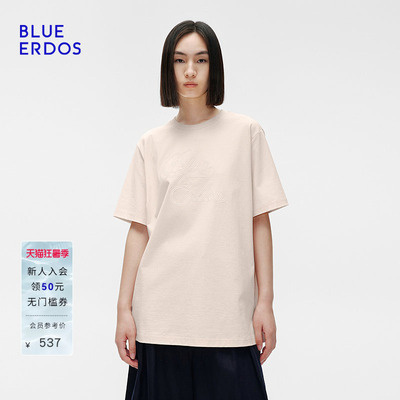 BLUE ERDOS夏季落肩宽松绳结刺绣圆领短袖T恤B255H1002