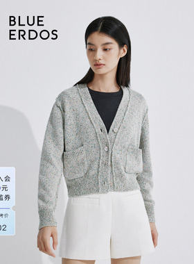 BLUE ERDOS宽松短款V领棉麻混纺针织开衫女B245D1007
