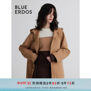 气质美拉德绵羊毛连帽毛呢大衣女B236K5001 BLUE ERDOS冬季