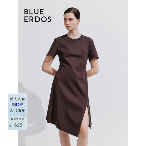 blueerdos纯棉圆领开叉连衣裙