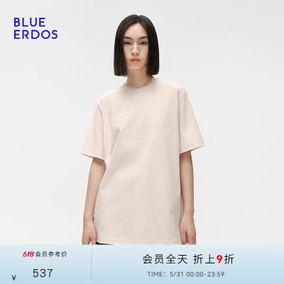 BLUE ERDOS夏季落肩宽松绳结刺绣圆领短袖T恤B255H1002
