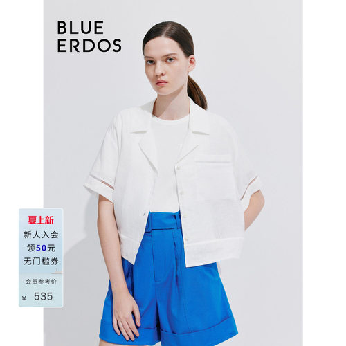blueerdos苎麻西装领短袖上衣