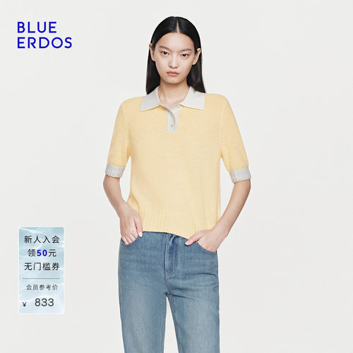 【100%山羊绒】BLUE ERDOS 2026夏季新品小翻领羊绒衫女半袖套衫