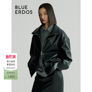 BLUE 仿小羊皮质感皮衣外套B246J0004 ERDOS