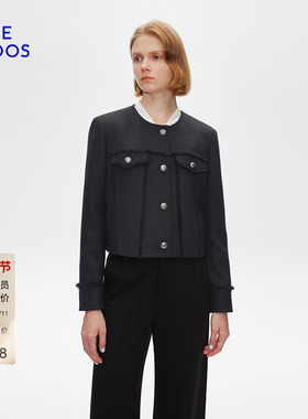 BLUE ERDOS 冬季经典黑色粗花呢小香风外套女B255J0010