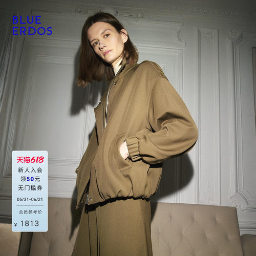 【100%绵羊毛】BLUE ERDOS 春季新品复古立领夹克外套B256J0013
