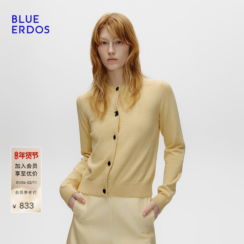 BLUE ERDOS 冬季新复古简约奶油黄小鸟扣正肩圆领开衫B256D1010,女装/女士精品,毛针织衫,淘宝优惠券,粉丝福利购,淘宝优惠卷