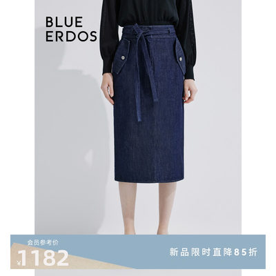 blueerdos棉麻混纺牛仔半身裙