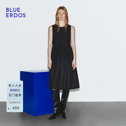 【100%棉】BLUE ERDOS 夏季简约时尚圆领无袖A字连衣裙B245I3030