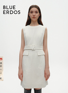 BLUE ERDOS气质简约通勤白色X型无袖连衣裙B246I3001