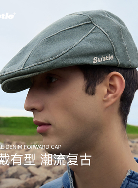 SUBTLE新款丹宁复古牛仔前进帽水洗做旧百搭显脸小贝雷帽男女同款