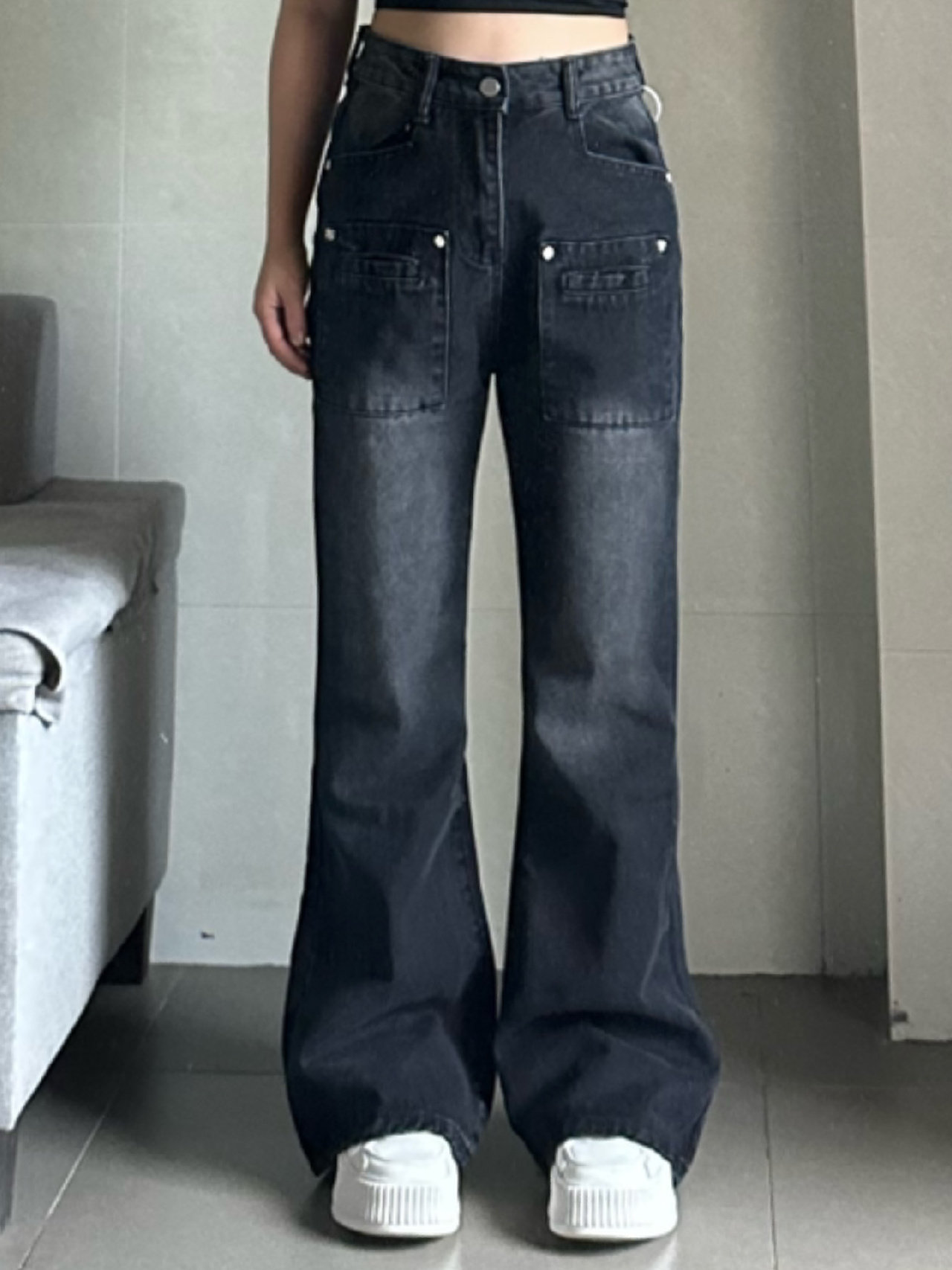 초대형 사이즈 130-300파운드 하이 웨이스트 아메리칸 레트로 루즈 부츠컷 바지 지방 MM 루즈 스트레치 청바지 2