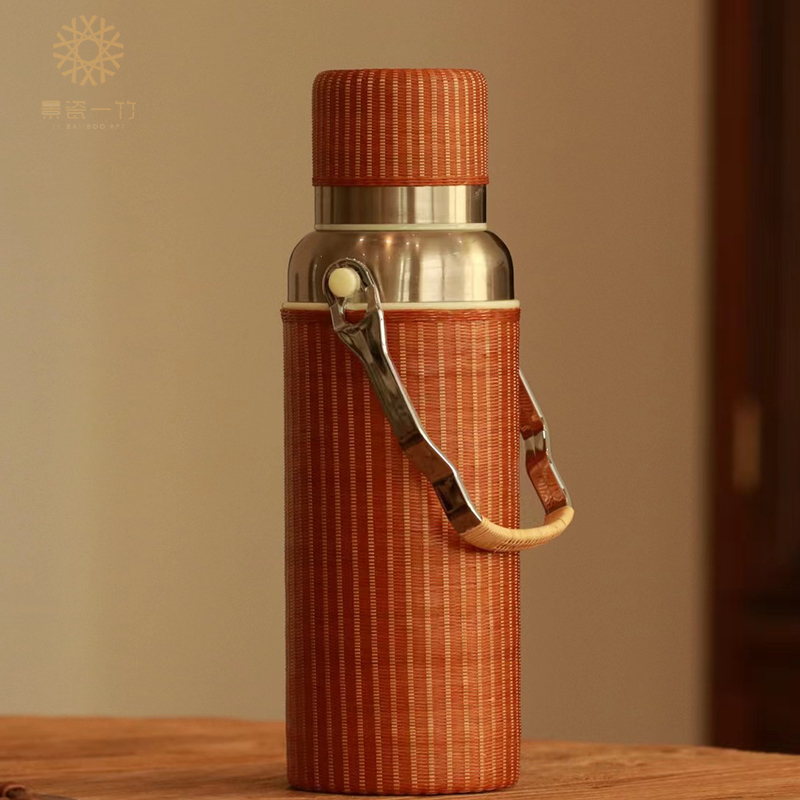 景瓷一竹细竹手工编织竹丝扣瓷创新瓷胎竹编便携复古提手保温茶杯