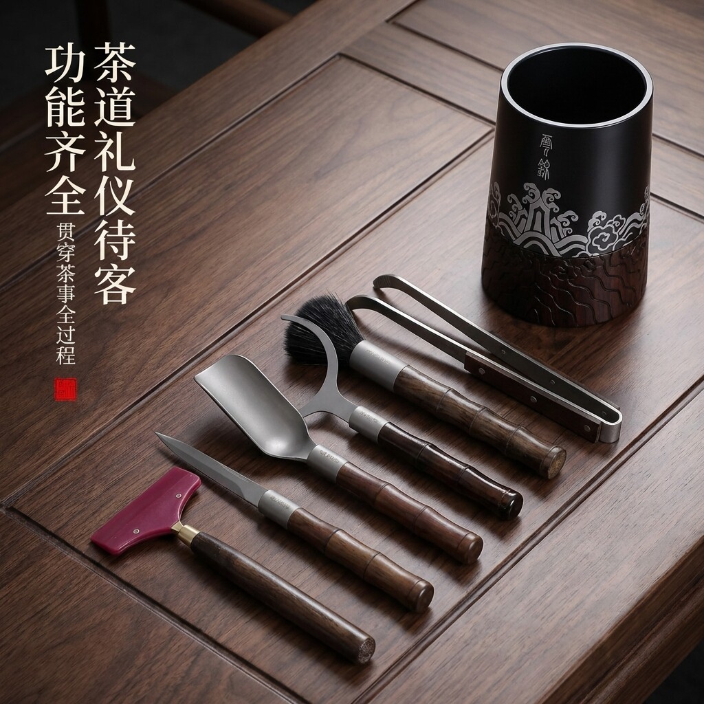 纯钛高端茶道六君子茶具配件6君子茶夹茶刀茶针茶艺器具六件套装图片