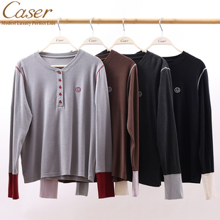 caser凯撒女士轻暖鹅绒蛋白亨利领拼色刺绣上衣打底衫 5532 秋BN60