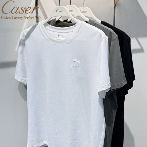 caser凯撒夏季男士棉压标圆领上衣短袖T恤打底半袖新款AP02-6503