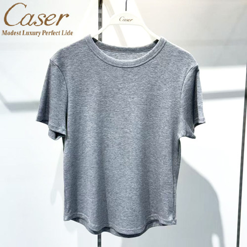 caser凯撒夏季女士2×2罗纹小蛮腰短袖上衣打底T恤修身BP01-6012