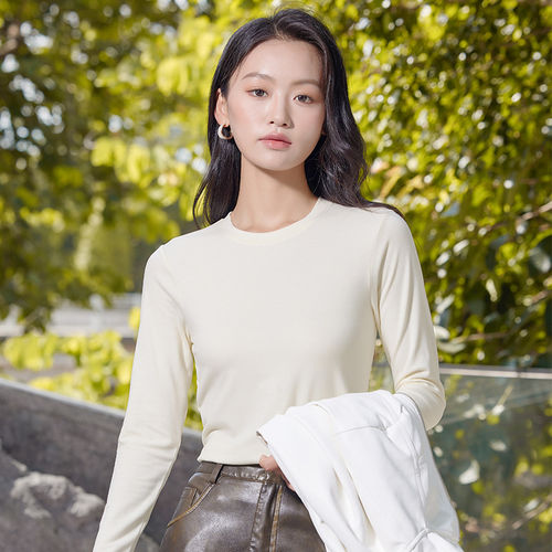 清仓特价天然体圆领打底衫女内搭秋衣磨毛保暖上衣百搭长袖潮8621