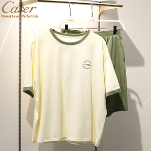 caser凯撒夏季女士森格全棉圆领印花短袖短裤家居服套装BM01-5898