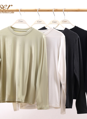 caser凯撒女士轻暖鹅绒蛋白圆领打底保暖上衣长袖T恤衫内衣秋冬新