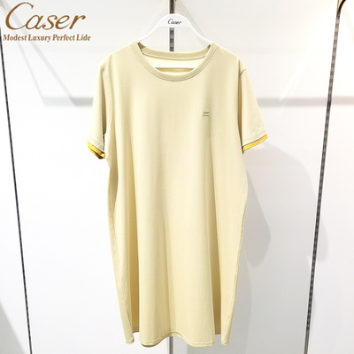 caser凯撒夏季睡裙女士森格全棉简约圆领拼色家居服睡衣BM01-6819