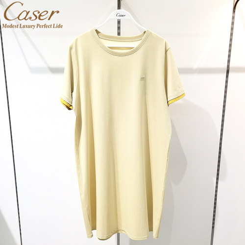 caser凯撒夏季睡裙女士森格全棉简约圆领拼色家居服睡衣BM01-6819