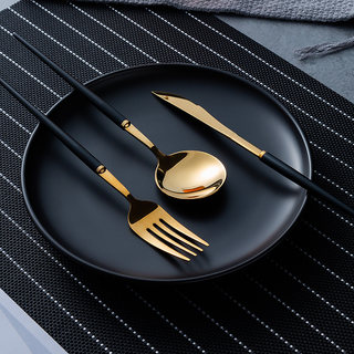 不锈钢牛排刀叉两件套 金色刀叉勺三件套 叉子勺子 西餐餐具套装