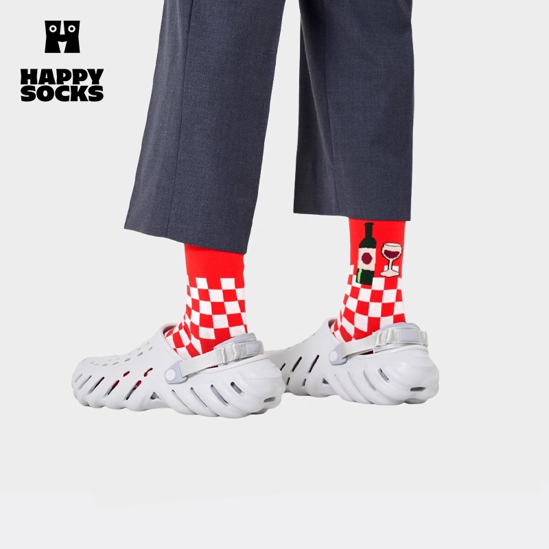 Happy Socks潮牌男女款红色袜子ins外穿时尚中筒袜堆堆袜春夏新品