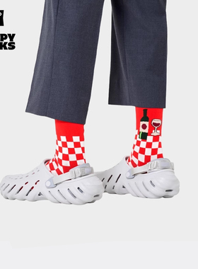 Happy Socks潮牌男女款红色袜子ins外穿时尚中筒袜堆堆袜春夏新品
