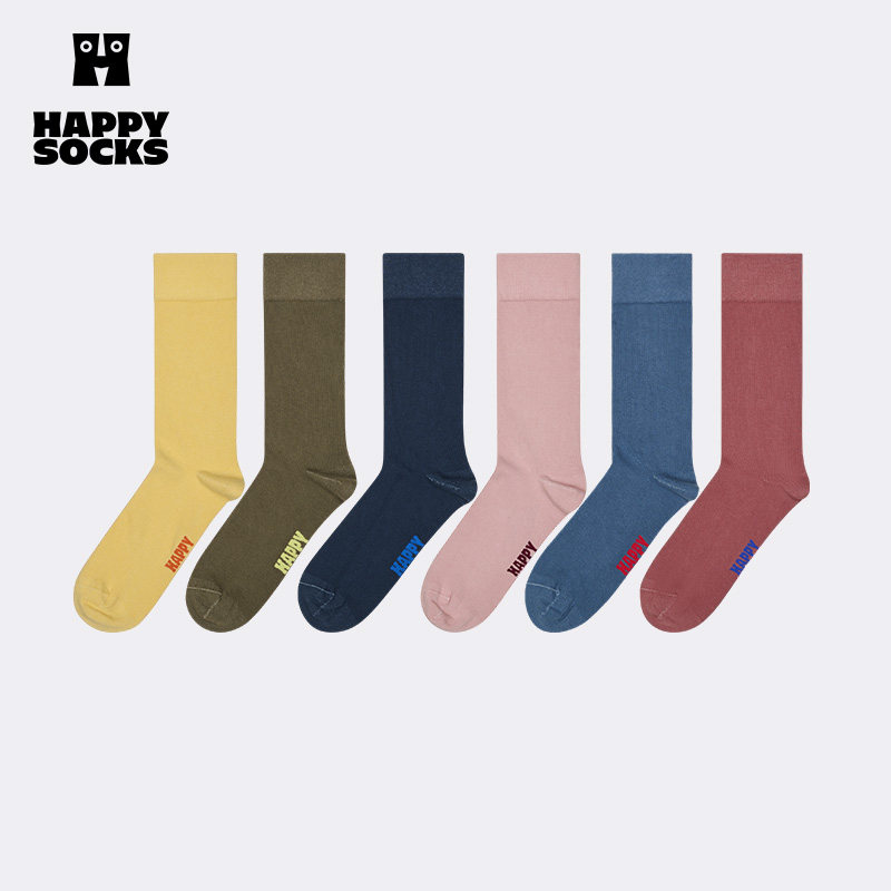 【春夏款】Happy Socks潮牌进口纯色袜子ins舒适百搭保暖中筒袜